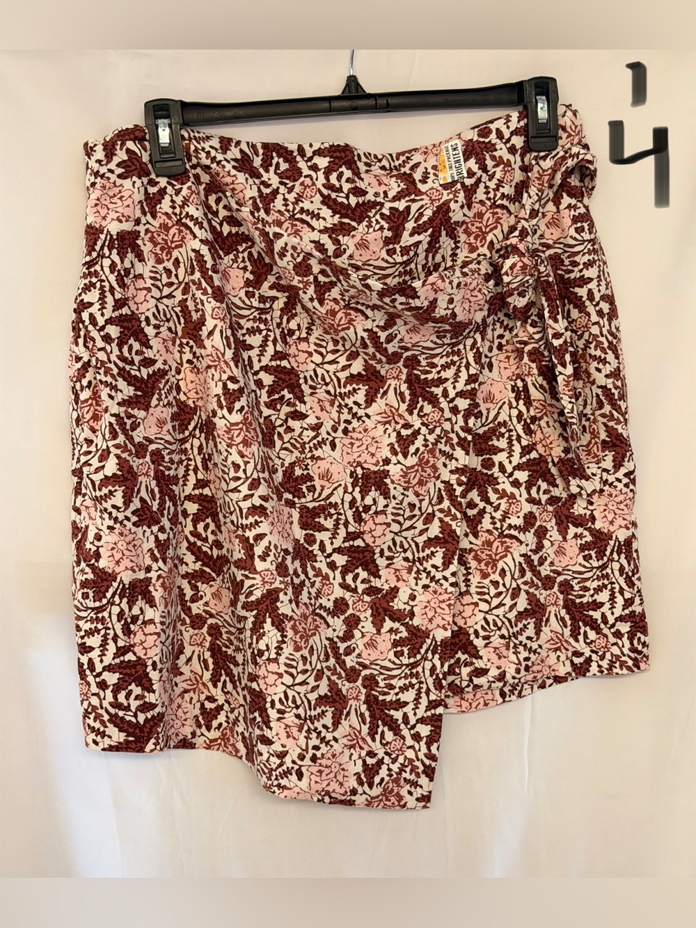 Ann Taylor Pink & Burgundy Floral Asymmetrical Wrap Skirt